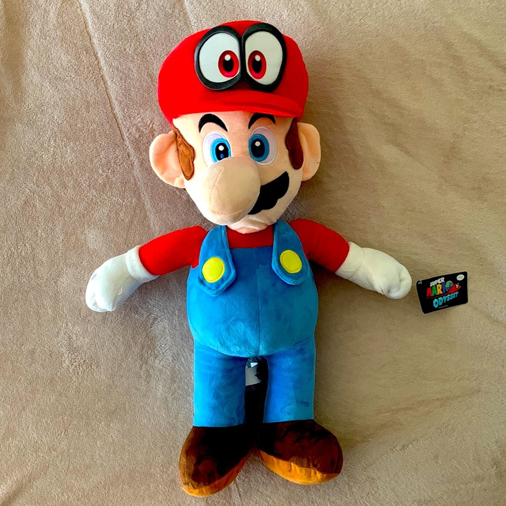 Mario plushy Mario Odyssey 24 inch see water bottle comparison for size